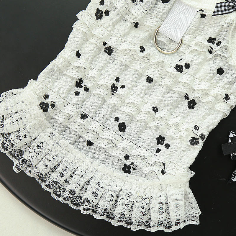 Floral Lace Vest Pet Dress Bow Collar