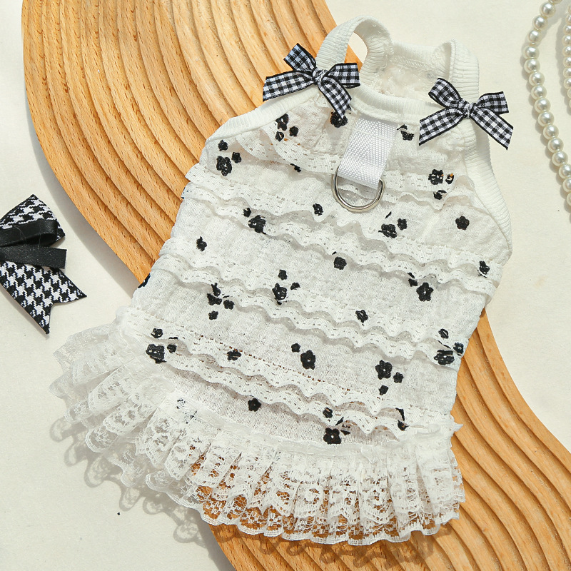 Floral Lace Vest Pet Dress Bow Collar