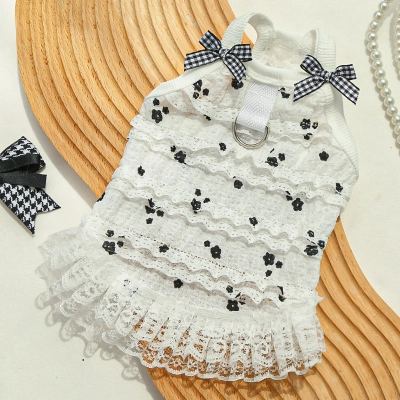 Floral Lace Vest Pet Dress Bow Collar 02