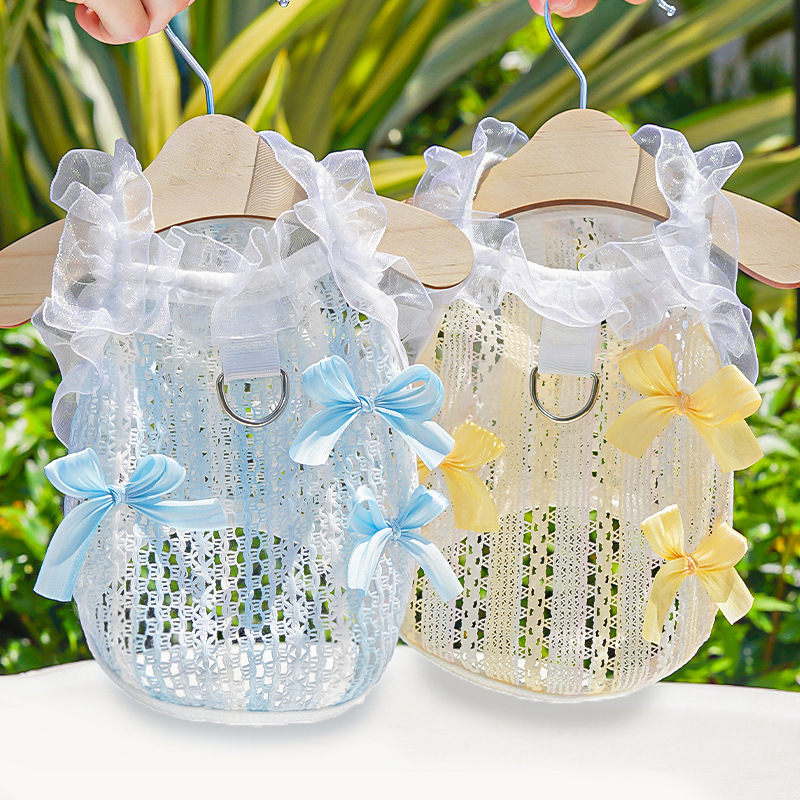 Hollowout Mesh Pet Vest Bow Lace Trim