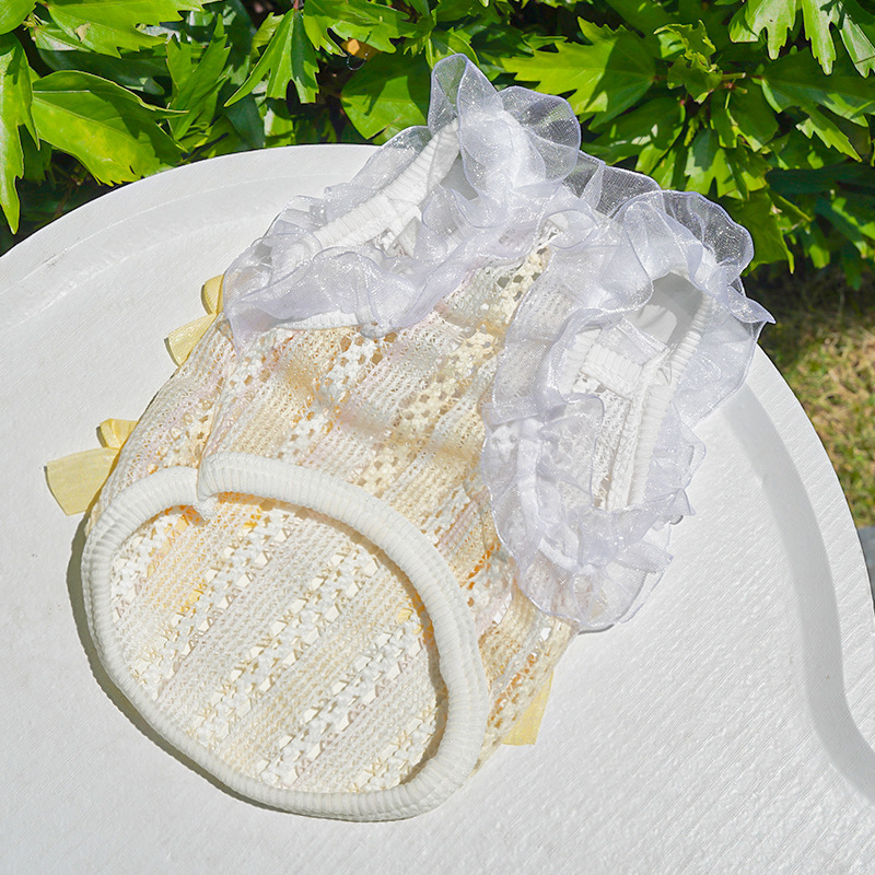 Hollowout Mesh Pet Vest Bow Lace Trim
