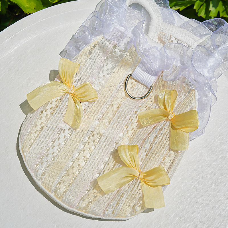 Hollowout Mesh Pet Vest Bow Lace Trim