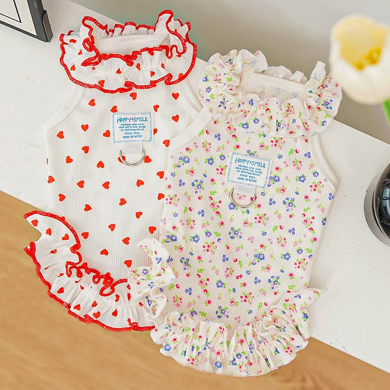 Floral Ruffle Pet Dress Summer Lightweight Outfit