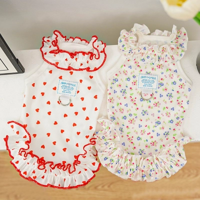 Floral Ruffle Pet Dress Summer Lightweight Outfit 02