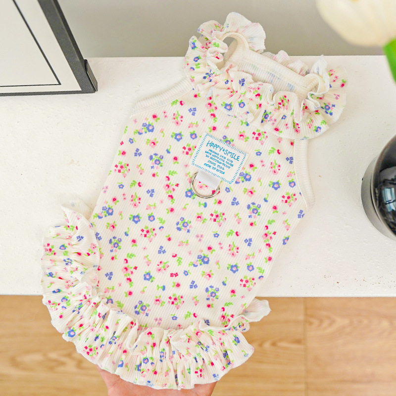 Floral Ruffle Pet Dress Summer Lightweight Outfit