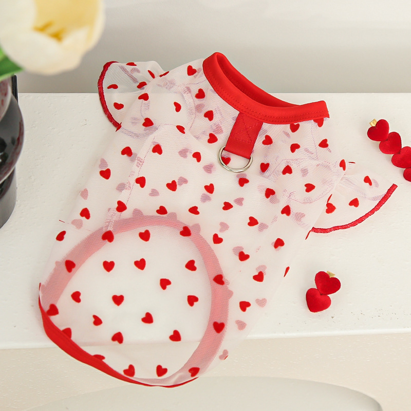 Heart Pattern Pet Tee Stretch Knit Mesh Sleeves