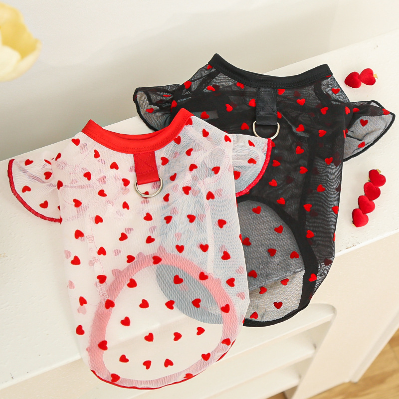 Heart Pattern Pet Tee Stretch Knit Mesh Sleeves
