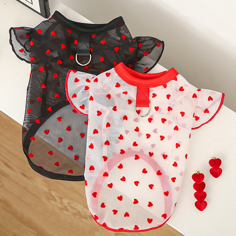 Heart Pattern Pet Tee Stretch Knit Mesh Sleeves