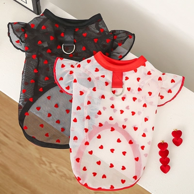 Heart Pattern Pet Tee Stretch Knit Mesh Sleeves 01