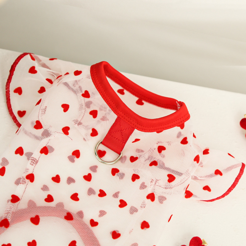 Heart Pattern Pet Tee Stretch Knit Mesh Sleeves
