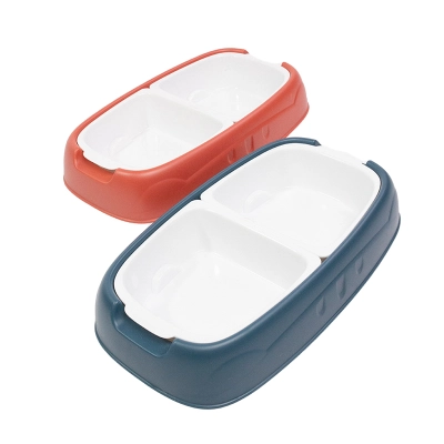 Pet Double Bowl Non Slip Splash Proof Feeder 01