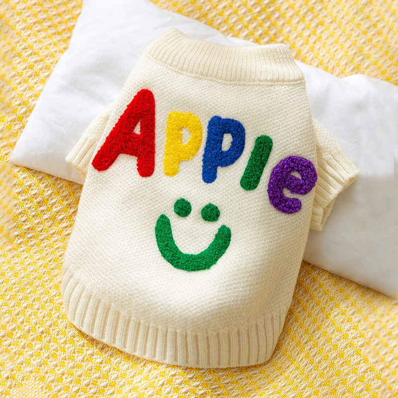 Knit Pet Sweater Colorful Letters Semi High Neck