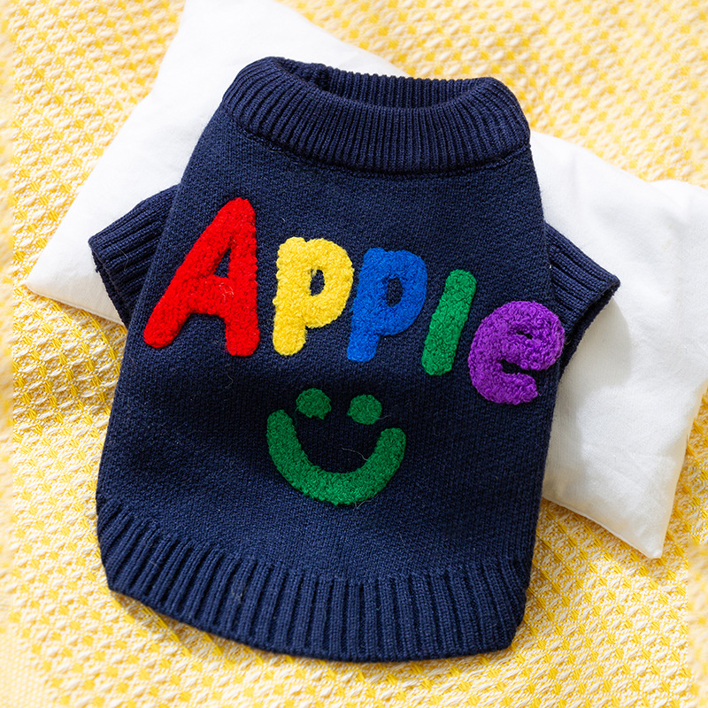 Knit Pet Sweater Colorful Letters Semi High Neck