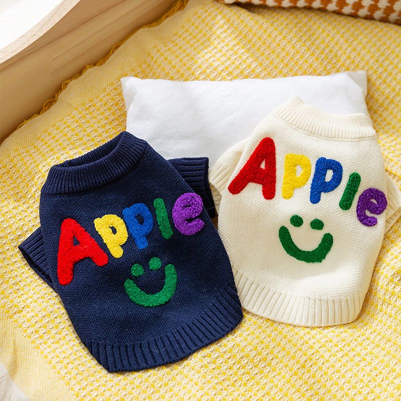 Knit Pet Sweater Colorful Letters Semi High Neck