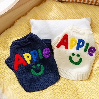 Knit Pet Sweater Colorful Letters Semi High Neck 01