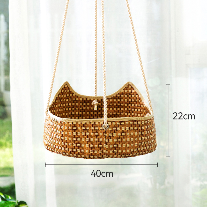 Handwoven Rattan Cat Bed Summer Cooling Hanging Hammock