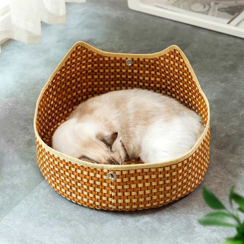 Handwoven Rattan Cat Bed Summer Cooling Hanging Hammock