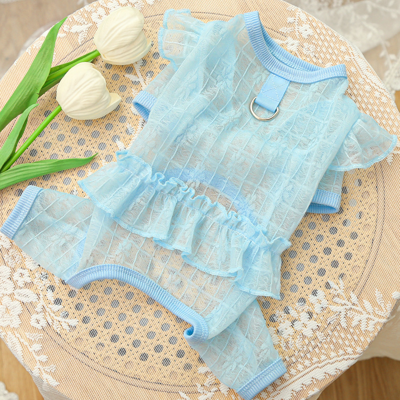Pet Lace Dress Floral Embroidery Mesh Ruffle Outfit