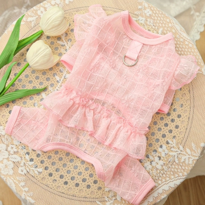 Pet Lace Dress Floral Embroidery Mesh Ruffle Outfit 02