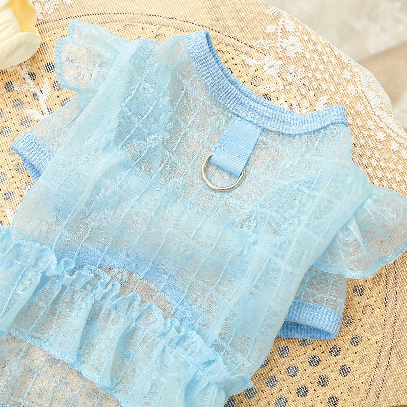 Pet Lace Dress Floral Embroidery Mesh Ruffle Outfit