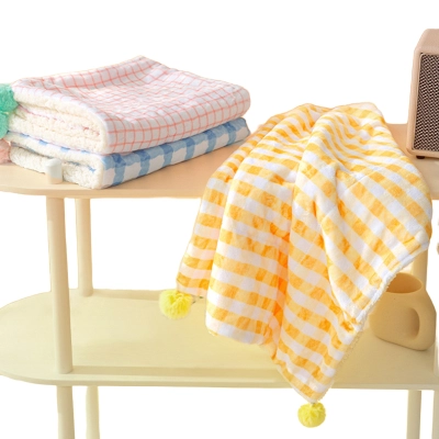 Plaid Pet Blanket Tassel Edge Double Layer Warmth 01