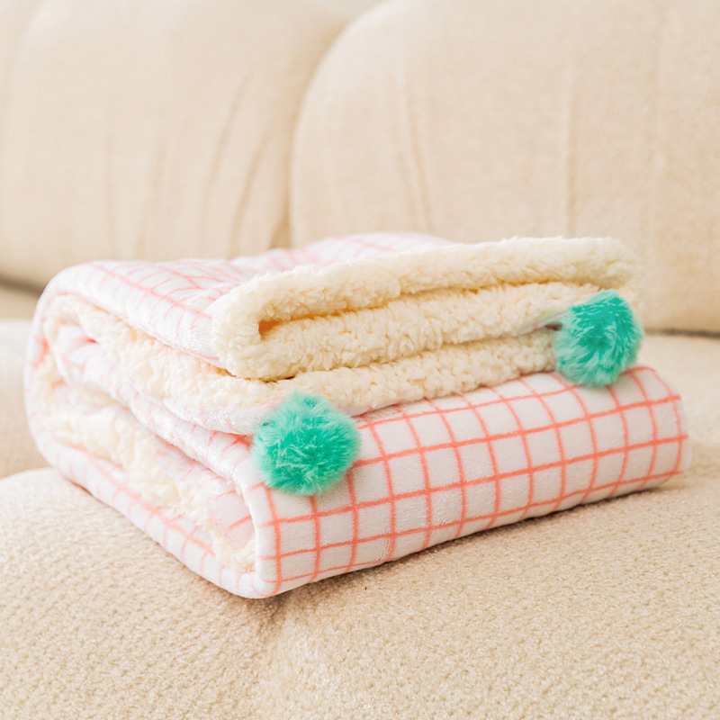 Plaid Pet Blanket Tassel Edge Double Layer Warmth