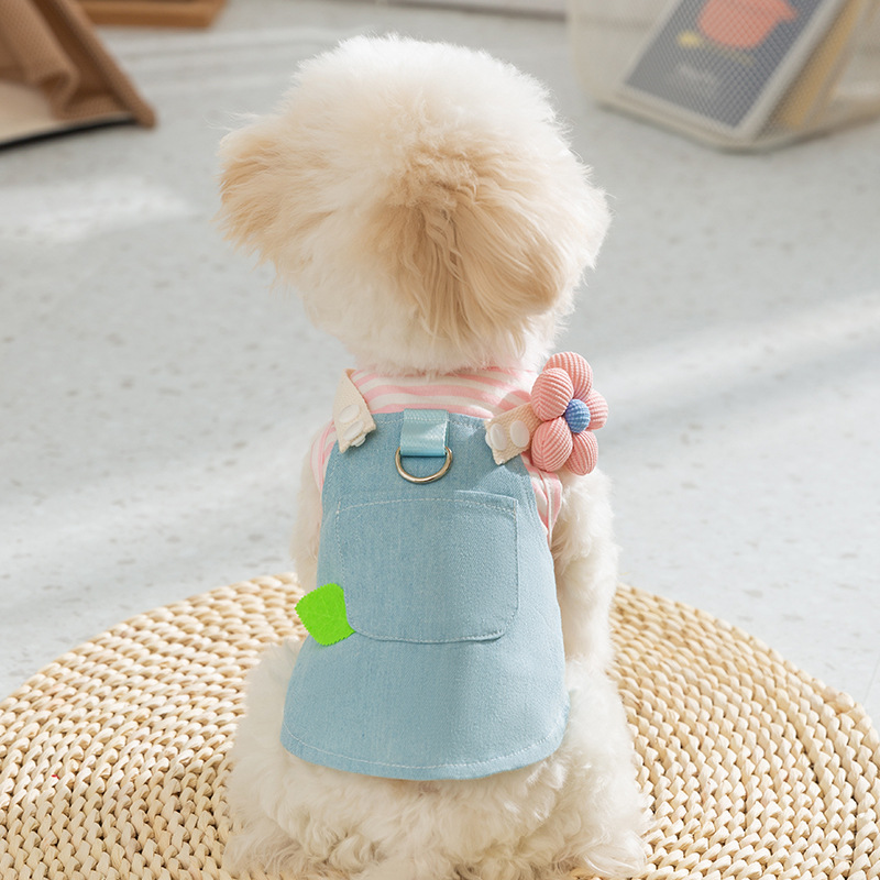 Denim Striped Pet Sundress Detachable Pullover Sleeveless Design