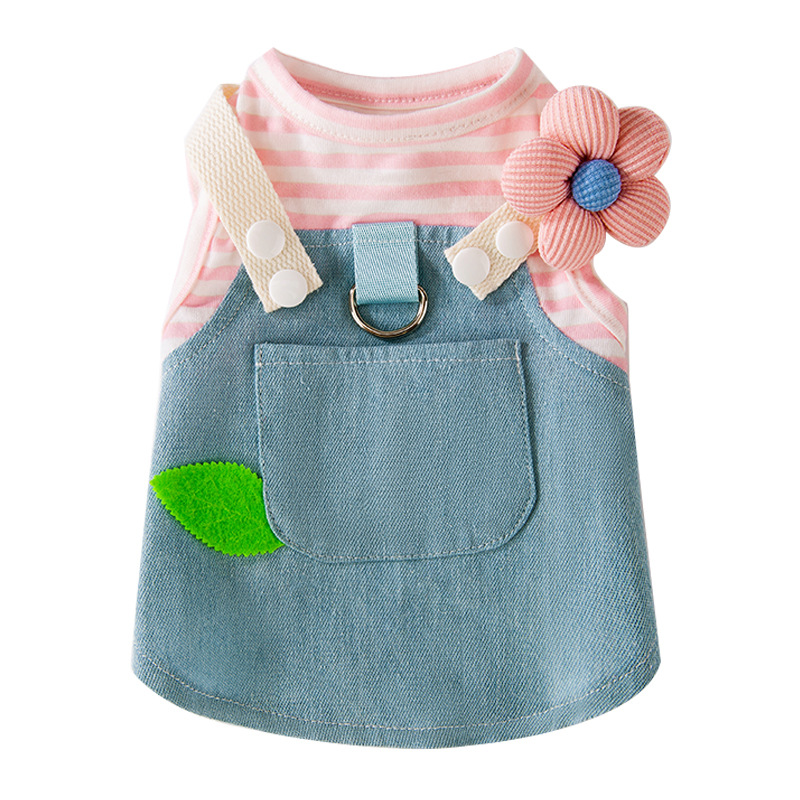 Denim Striped Pet Sundress Detachable Pullover Sleeveless Design