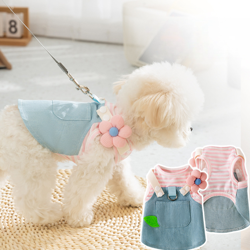 Denim Striped Pet Sundress Detachable Pullover Sleeveless Design