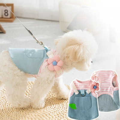 Denim Striped Pet Sundress Detachable Pullover Sleeveless Design 01