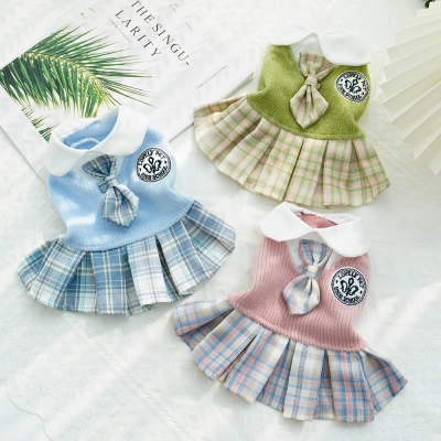 Knit Pet Dress Plaid Skirt School Uniform Style 02