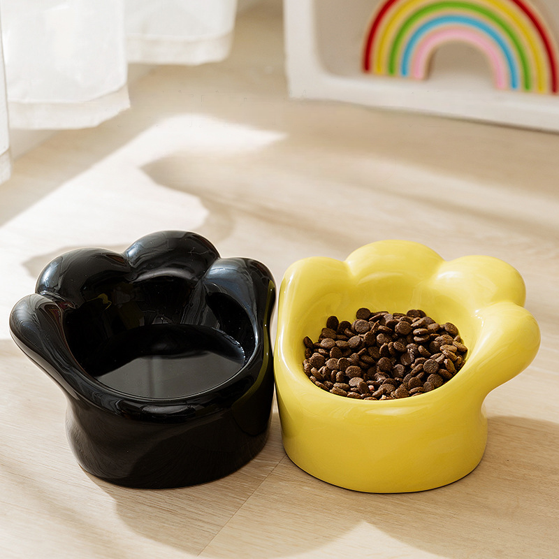 Cat Paw Ceramic Bowl Tilted Design Non Slip Base