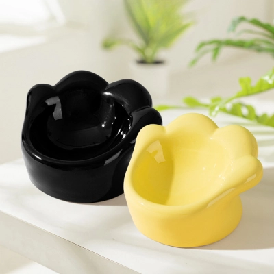 Cat Paw Ceramic Bowl Tilted Design Non Slip Base 01