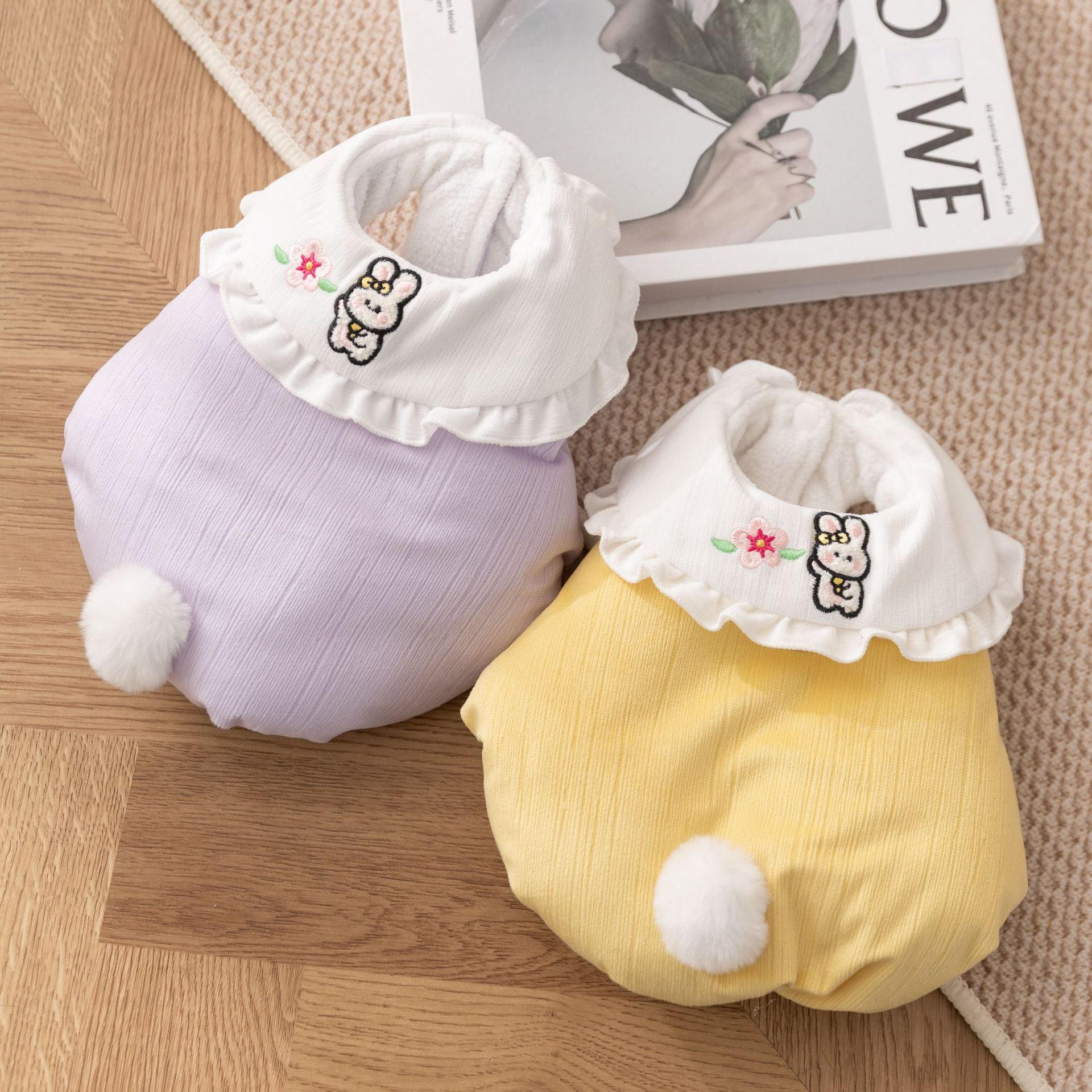 Pet Bunny Hoodie Fluffy Tail Pompom Winter Warmth