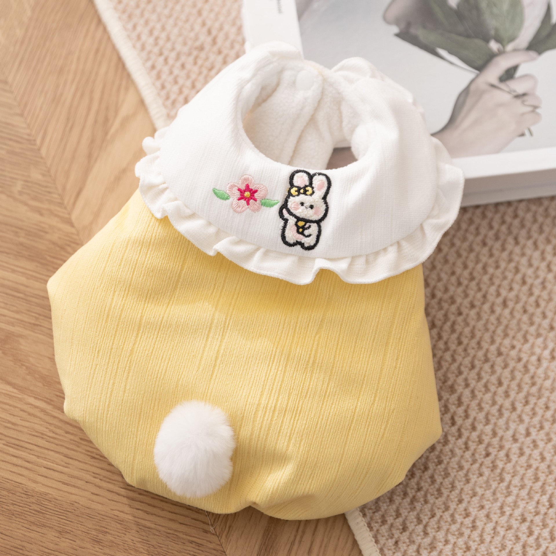 Pet Bunny Hoodie Fluffy Tail Pompom Winter Warmth