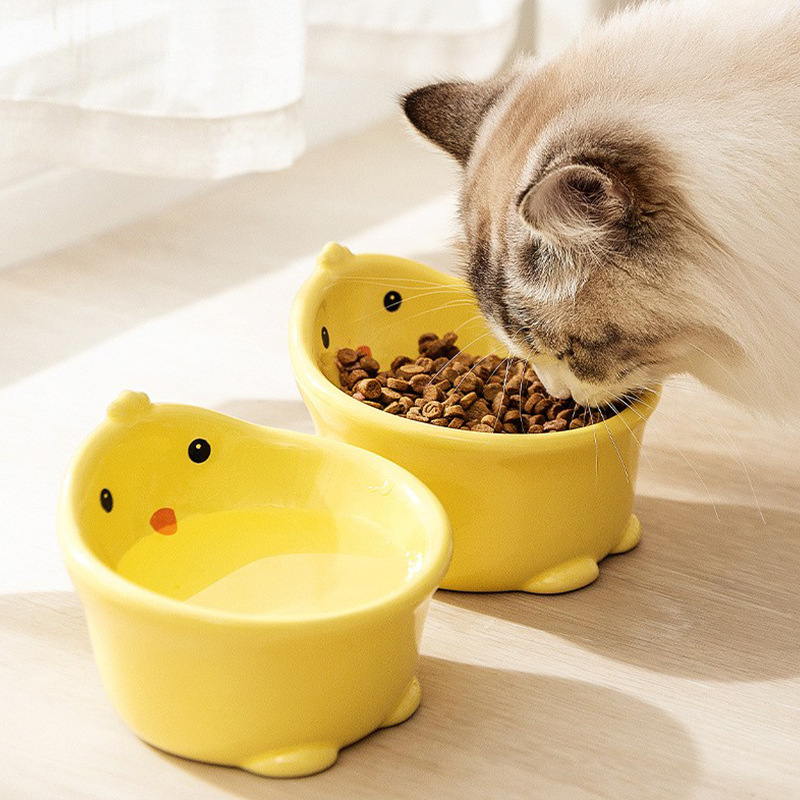 Ceramic Pet Bowl Duck Shape Anti Spill Design