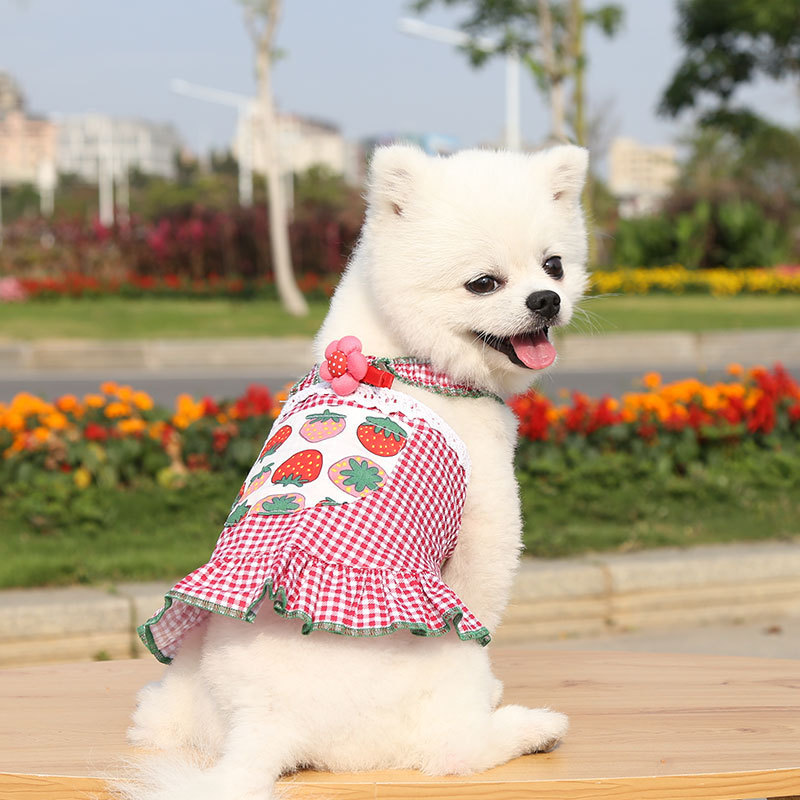 Pet Strawberry Dress Summer Cotton Sleeveless Apron Style