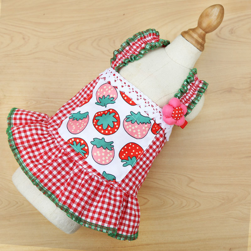 Pet Strawberry Dress Summer Cotton Sleeveless Apron Style