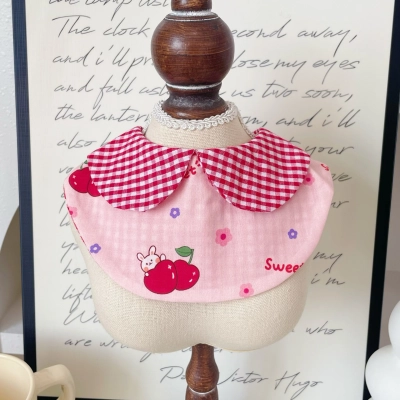 Pet Summer Cotton Bib Cherry Rabbit Floral Print 02