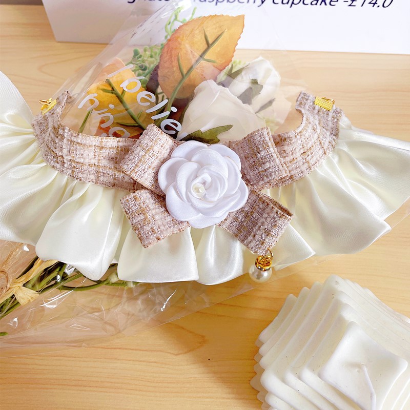Pet Bow Tie Collar Camellia Flower Bell Decoration