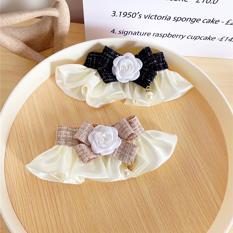 Pet Bow Tie Collar Camellia Flower Bell Decoration