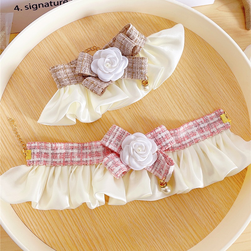Pet Bow Tie Collar Camellia Flower Bell Decoration