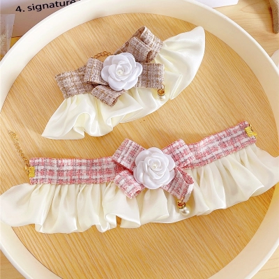 Pet Bow Tie Collar Camellia Flower Bell Decoration 02