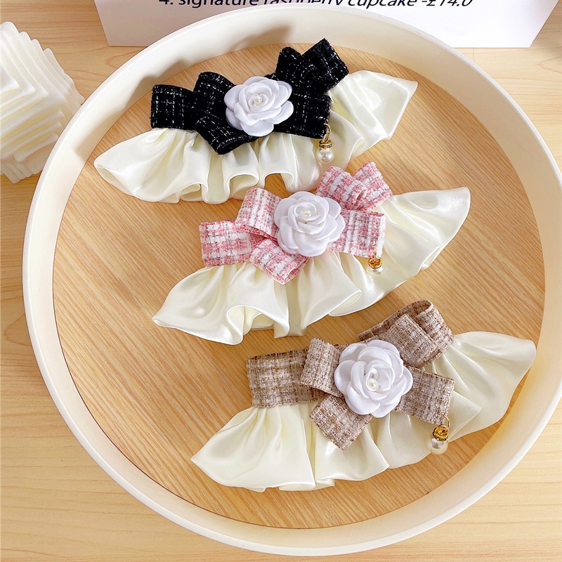 Pet Bow Tie Collar Camellia Flower Bell Decoration