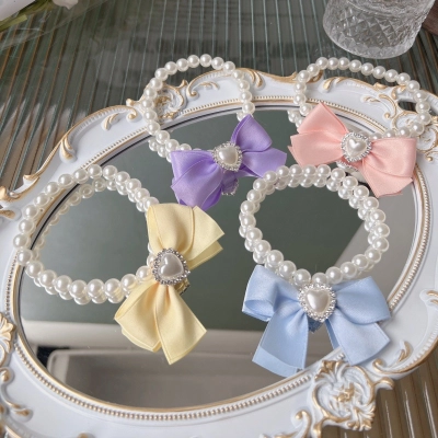Pearl Pet Collar Bow Tie Heart Charm 01