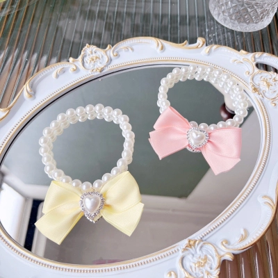 Pearl Pet Collar Bow Tie Heart Charm 02