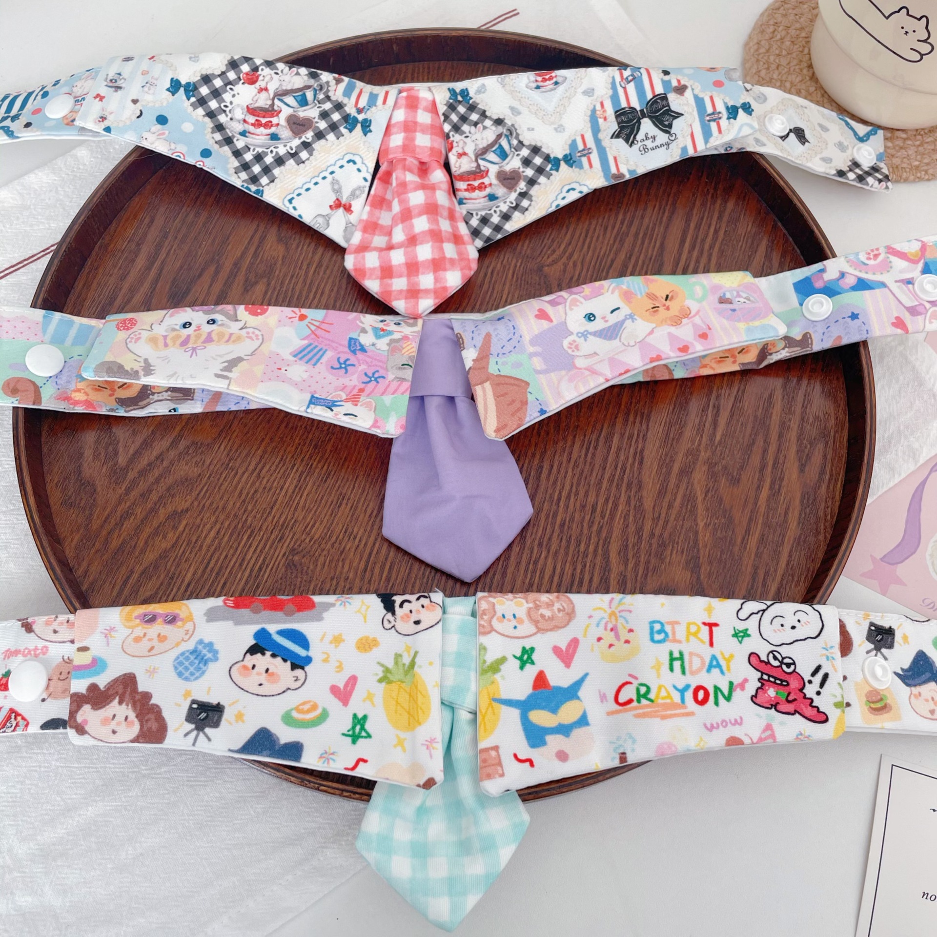 Pet Bow Tie Collar Cartoon Print Adjustable Band