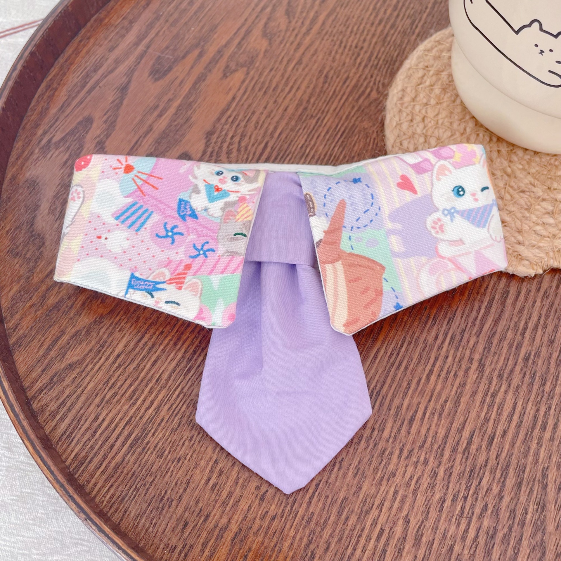 Pet Bow Tie Collar Cartoon Print Adjustable Band
