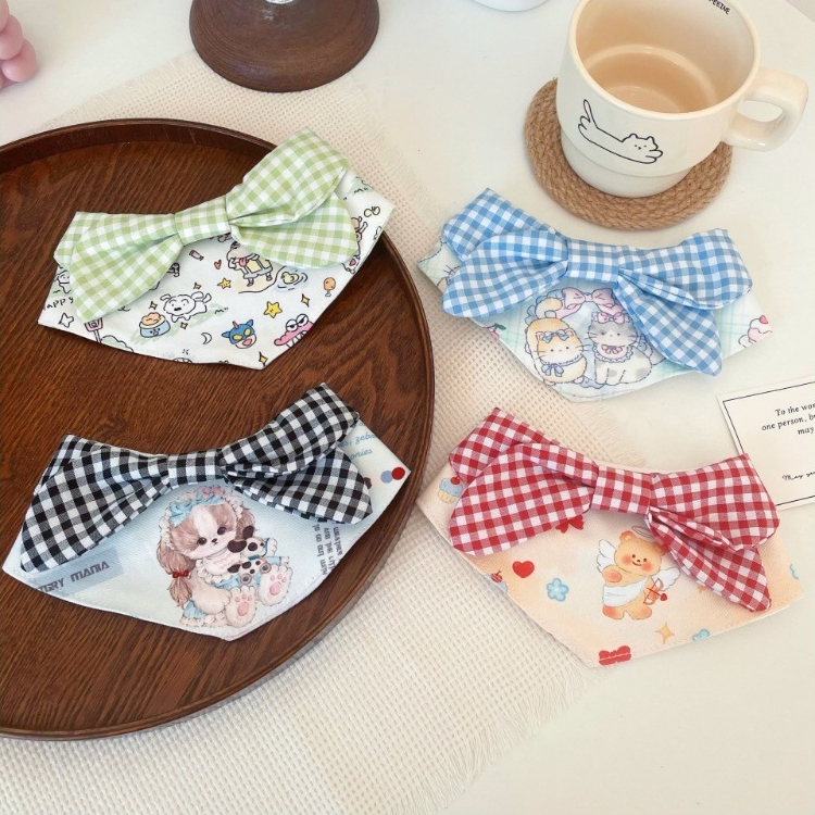 Pet Triangle Scarf Animal Print Plaid Bow