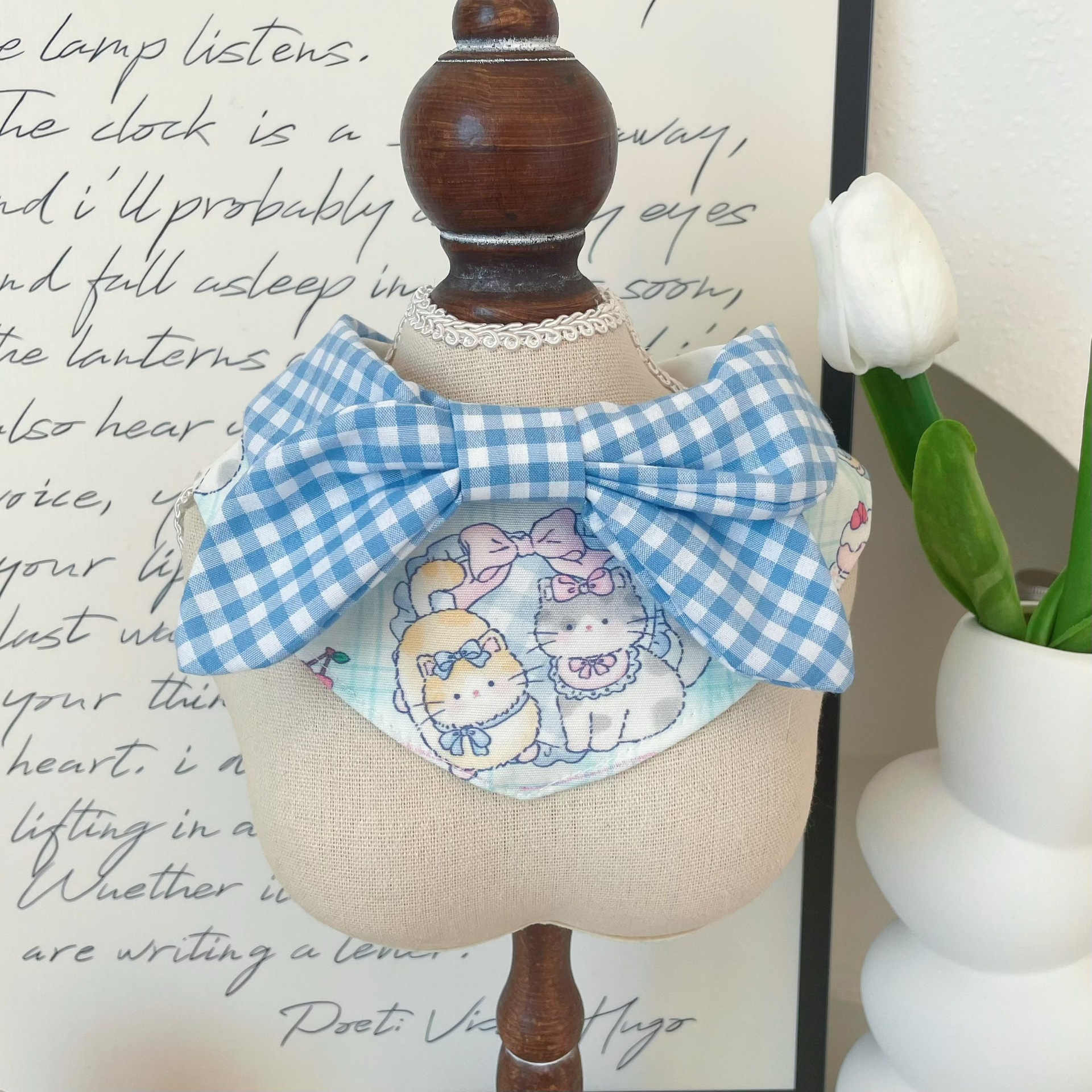 Pet Triangle Scarf Animal Print Plaid Bow